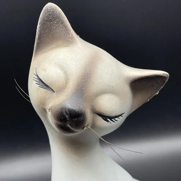 Vintage Ceramic Bisque Siamese Cat Set of 2 Figurines Japan